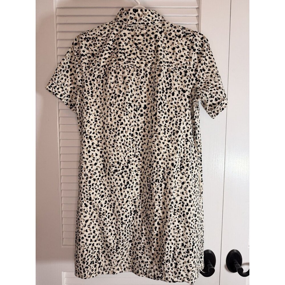 WHO WHAT WEAR XS Button Front Shift Dress Neutral Animal Print 100% Cotton NWOT - Picture 2 of 7